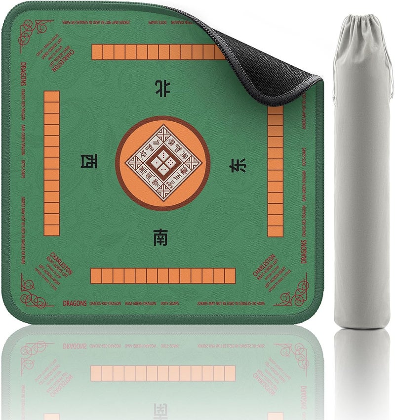 2F22E Mahjong Mat, Noise Reduction Non-Slip Mahjong Mat for Table, 32.4 * 32.4 Inch Mahjong Table Mat for Poker, Board Table Mat, Dominoes, Tile,Card Games (Green) - Image 1
